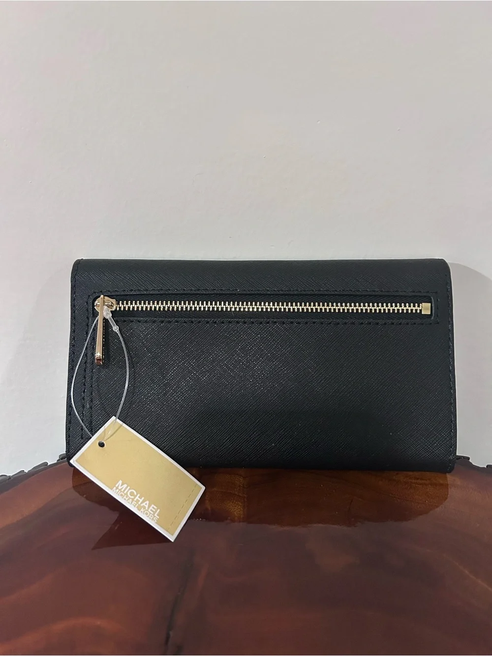 NWT Michael Kors Black Leather Trifold Wallet with Gold Hardware